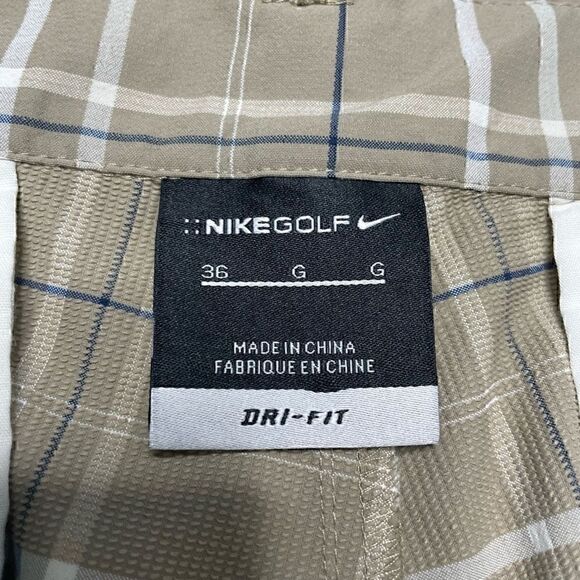 Nike Golf Shorts Mens 36 Beige Plaid Performance Dri Fit Sports Moisture Wicking - Picture 2 of 9